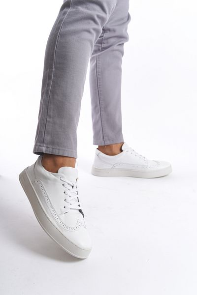 Mubiano Pantofi sport și pantofi sport din piele naturală pentru bărbați alb-mbkry013-b