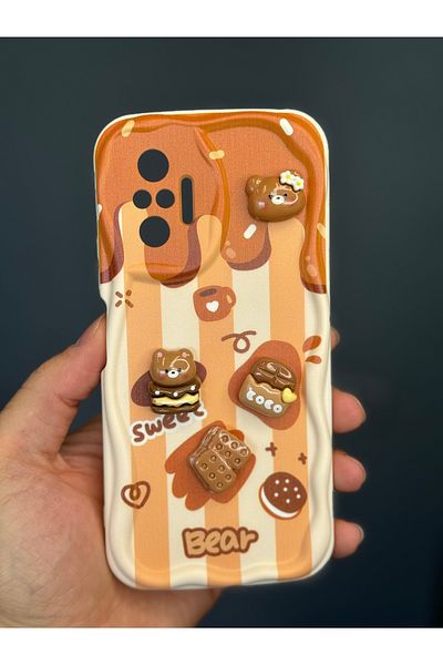 Fibaks جراب Redmi Note 10 Pro بتصميم منقوش لحماية الكاميرا على شكل دمية دب بسكويت وغطاء سيليكون بلون القهوة