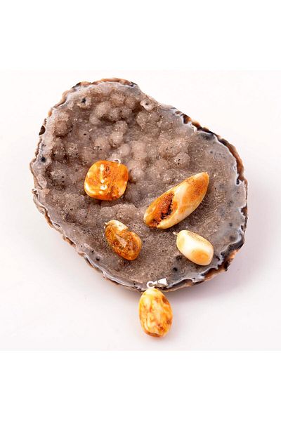 Taş Sandığı Drop Amber Unshaped Silver Necklace