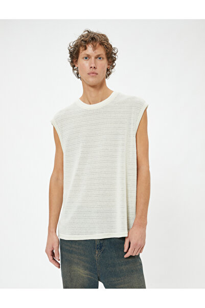 Koton Ärmelloses T-Shirt aus strukturierter Baumwollmischung mit Rundhalsausschnitt