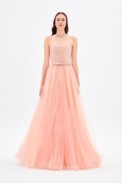 CENGIZ AKTURK Straplez Yaka Piliseli Uzun Abiye Elbise - 9198C