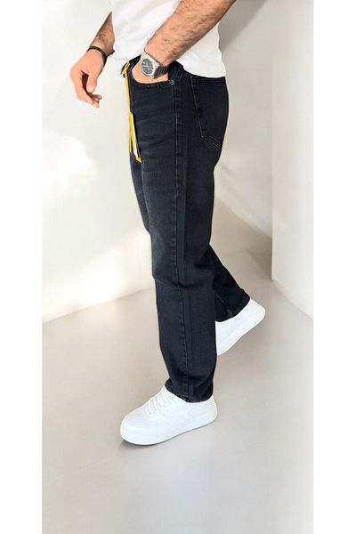 DENIM MAN Men's Black Baggy Fit Trousers