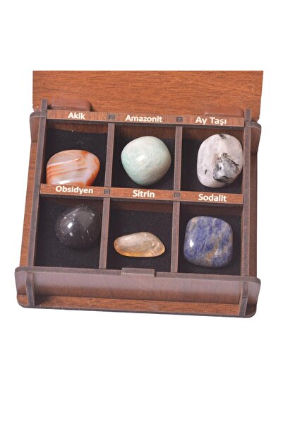 Taş Sandığı Başak Burcu Doğal Taş Set - Ahşap Kutulu
