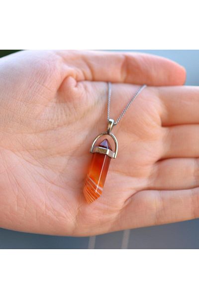 Taş Sandığı Pencil Necklace - Agate Stone Detailed