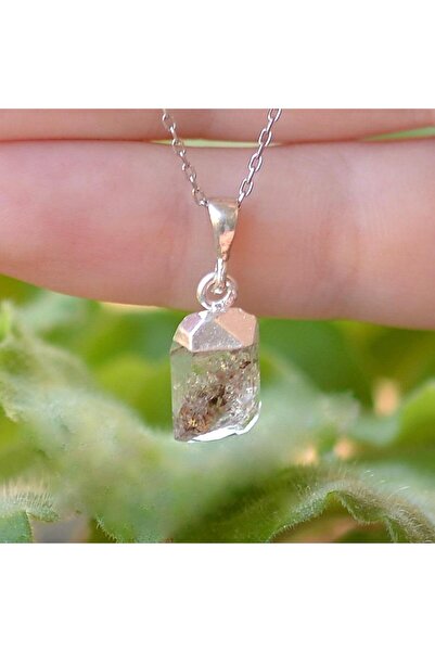 Taş Sandığı Herkimer Kuvars Taşı Gümüş Kolye - Işlenmemiş Herkimer Dimond