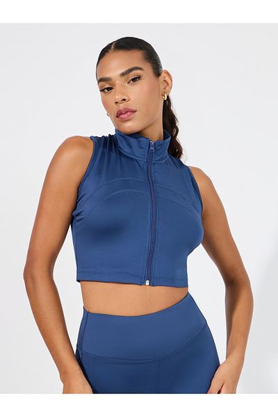 Styli Overall Tonal Stitch Detail Zip Up Longline Sport Bra & Flared Leggings Set