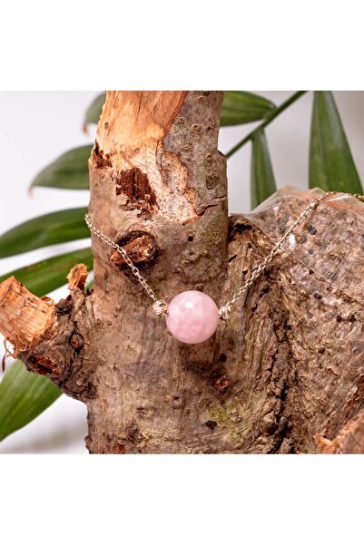 Taş Sandığı Pembe Kuvars Taşı Gümüş Kolye - 10 mm