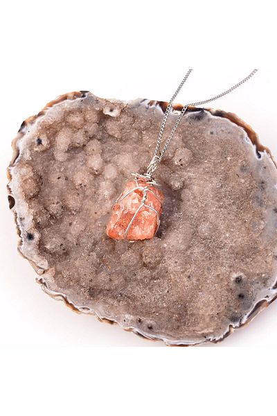 Taş Sandığı Raw Sun Stone - Wire Wrapped Necklace