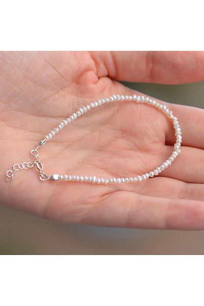 Taş Sandığı Very Thin Silver Pearl Bracelet