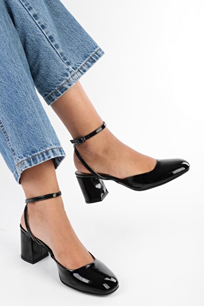 Shoeberry Dámské Quo černé lakované boty na podpatku