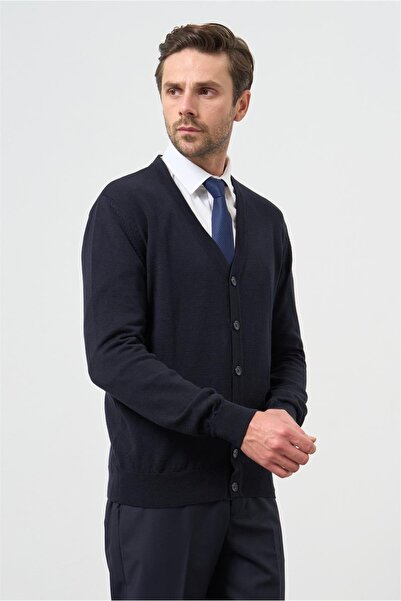 İmza V-подібний комір, темно-синій трикотаж - довгі рукави, класичний комфортний крій 1012245016