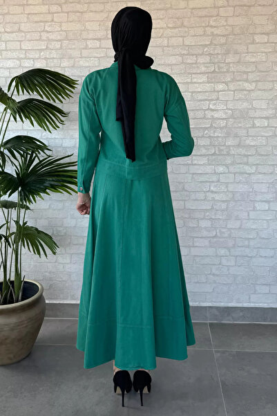 julude Green Stone Detailed Hijab Jacket and Skirt Set