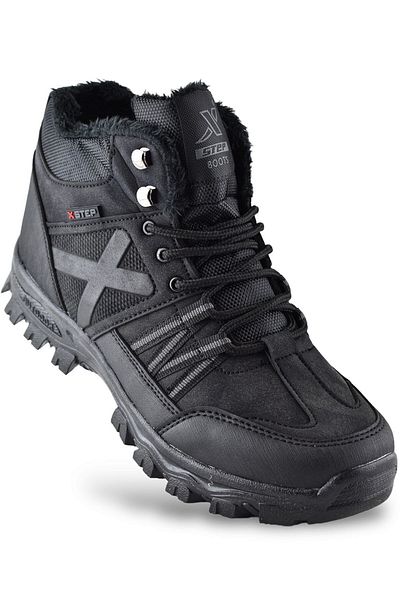 ALTUNTAŞ Unisex ανδρικές μαύρες μπότες με κορδόνια με φερμουάρ εξωτερικού χώρου ανατομικές άνετες χειμερινές γούνινες μπότες