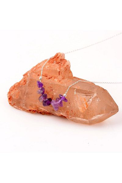 Taş Sandığı Amethyst Stone Silver Necklace - Unshaped Gems