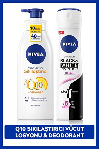 NIVEA Kadın Sprey Deodorant Black&White Clear 150ml, Q10 Sıkılaştırıcı ve Nem...