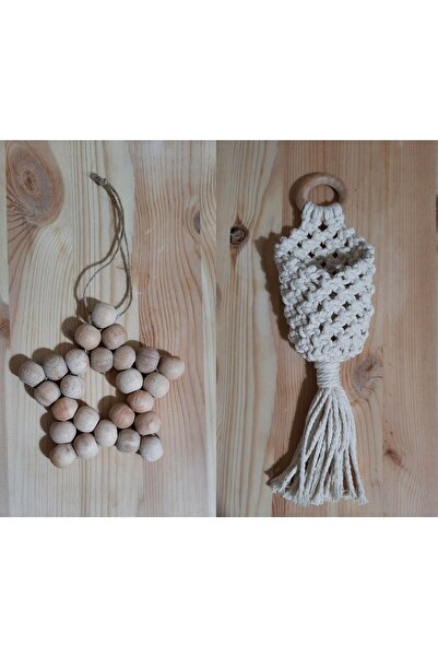 ÖNS Aksesuar Makrome Mini Saksılık Kaktüslük + Ahşap Yıldız Süs