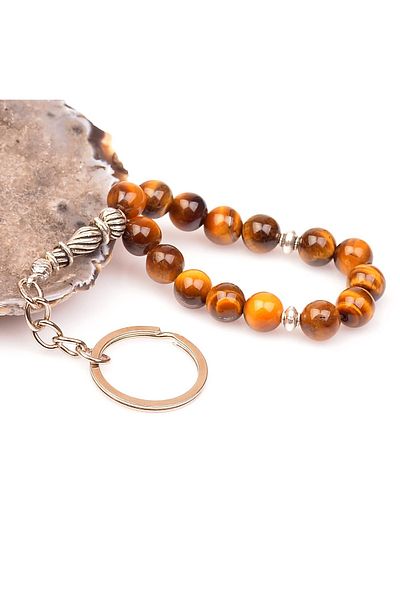 Taş Sandığı Tiger Eye Stone - Rosary Shaped Keychain