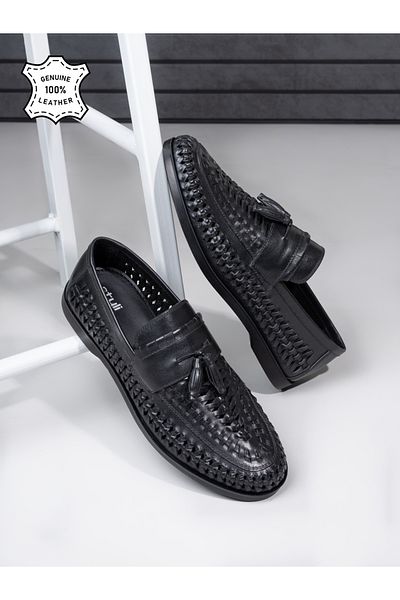 Styli Genuine Leather Handmade Woven Loafers