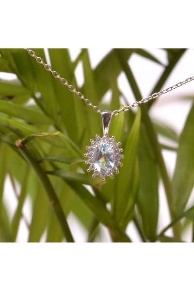 Taş Sandığı Mavi Topaz Taşı Gümüş Kolye - Anturaj Model