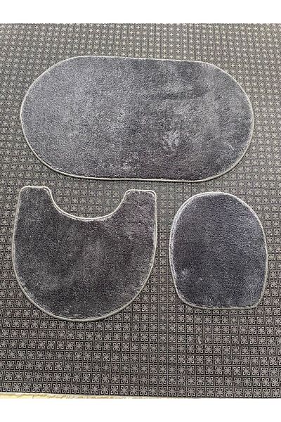 BLACK DİAMOND HOME Σετ 3 τεμαχίων μεγάλου μεγέθους 60x100 οβάλ κομμένο πατάκι μπάνιου και τουαλέτας