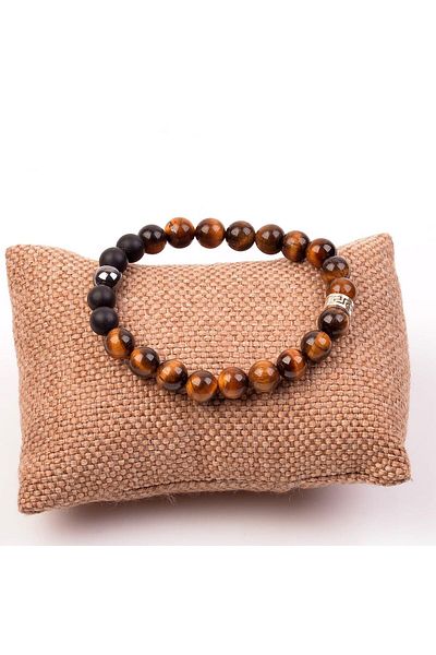 Taş Sandığı Tiger Eye Stone Bracelet - Three Stones - 8 Mm