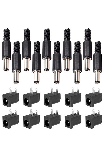 Choice 10pairs 10pcs 3 Pin Dc Power Connector Pcb Mount Female Plug Jack 10pcs 5.5mm X 2.1mm Diy Male Dc