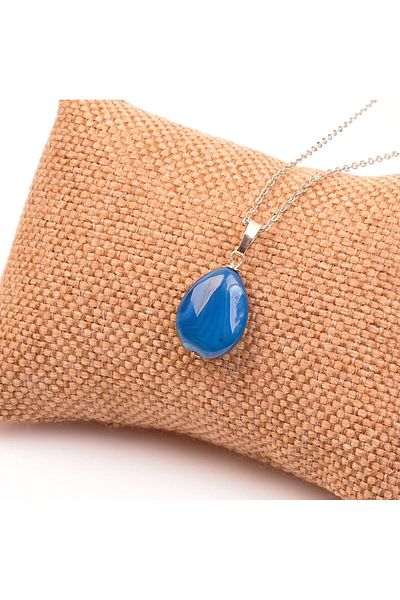 Taş Sandığı Blue Agate Stone Drop Necklace