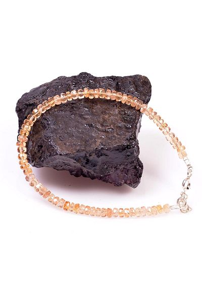 Taş Sandığı Yellow Topaz Stone Silver Bracelet - Thin Bracelet