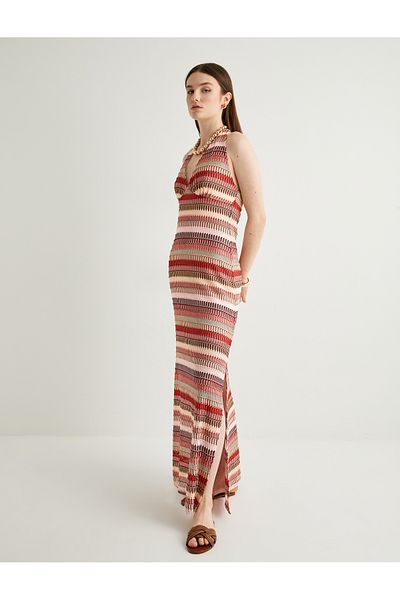 Koton Buntes langes Häkelkleid mit Neckholder
