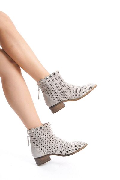 Mubiano Collection Women's Genuine Leather Summer Cowboy Boots Beige -Mcrgn8051-Bj