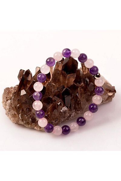 Taş Sandığı Amethyst - Pink Quartz Stone Bracelet - 8 Mm