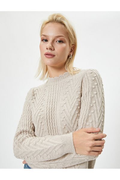 Koton Pulover din tricot texturat cu mânecă lungă, cu guler ușor