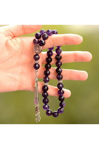 Taş Sandığı Amethyst Stone Rosary - 10 Mm - Facet Cut
