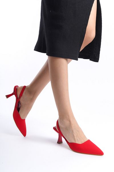 Mubiano Mblnr703-kr Women's Open Back Pointed Toe Satin Red Stiletto & Heeled Shoes