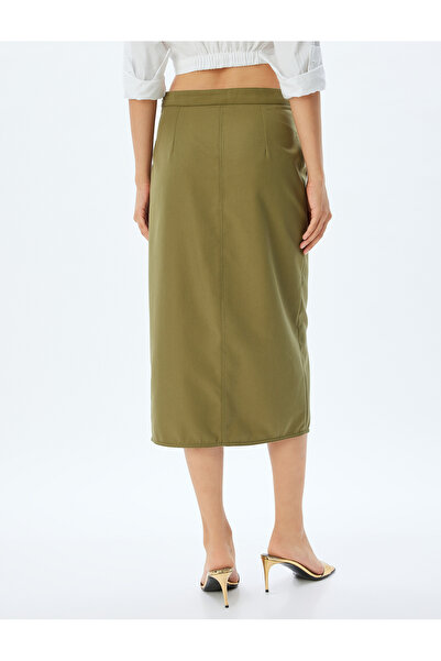 Koton Midi-Bleistiftrock mit hoher Taille, Taschen und Schlitz vorne