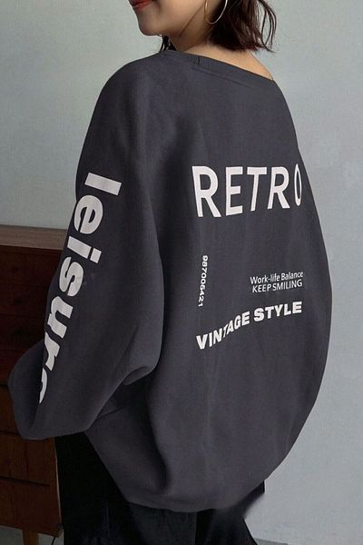 Know Dámská 3vláknová kouřová retro mikina na zádech a rukávech s potiskem Oversize Crew Crew Neck raglánový rukáv