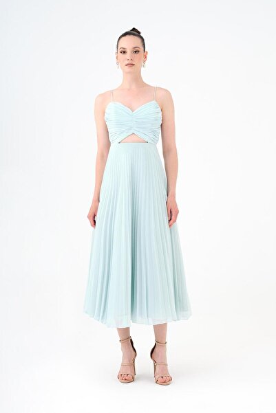 CENGIZ AKTURK Piliseli Askılı Midi Abiye Elbise - 9181C