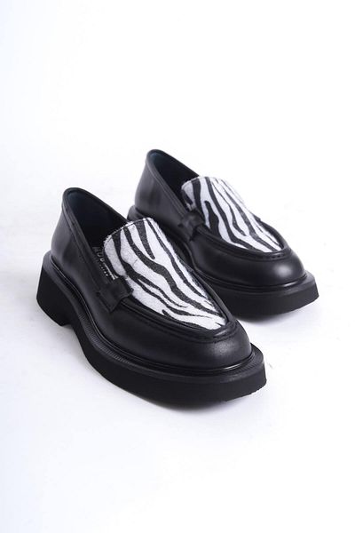 Mubiano Collection Loafer din piele naturală cu talpă groasă cu detaliu zebră pentru femei Zebra/negru - Mcrgn7010 - Szbr