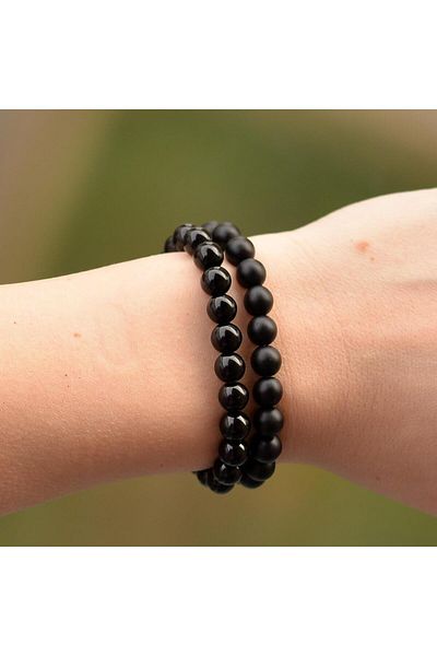 Taş Sandığı Two Obsidian Stones Bracelet - 8 mm