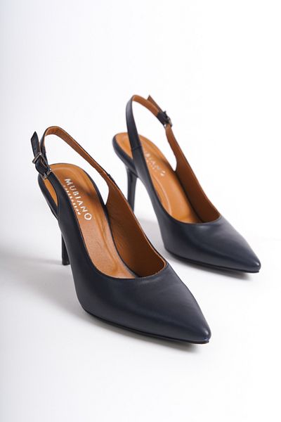 Mubiano Collection Tocuri de damă din piele naturală Stiletto și pantofi bleumarin -mcalm433-lcv