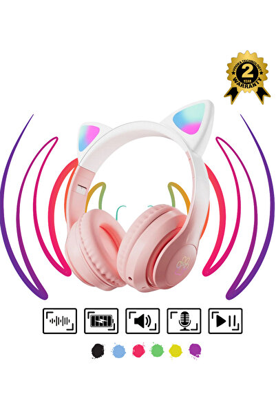 VOOKA Çocuk Bluetooth Kulaklık Kedi Kulaklık Pro 5.0 Akıllı Rgb Led Detaylı Bluetooth Kablosuz