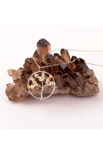Taş Sandığı Opal Stone Tree of Life Silver Necklace