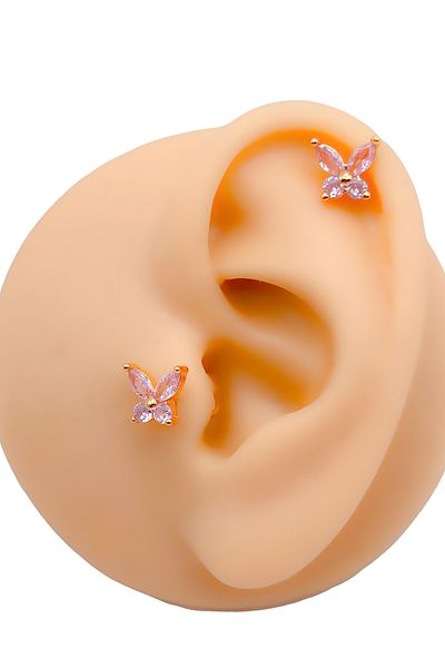 Trinos Pink Zircon Stone Surgical Steel Piercing - Butterfly Figured Cartilage Helix Tragus (1 piece)