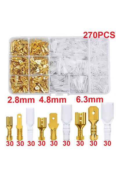 AOKIN Connection Terminal 270 pcs 2.8mm 4.8mm 6.3mm Plug Spring Female Spade Cold Crimp Terminal Connec...