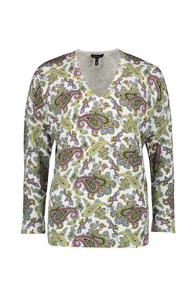 Escada Patterned V-Neck Loose Cut Cotton Sweater