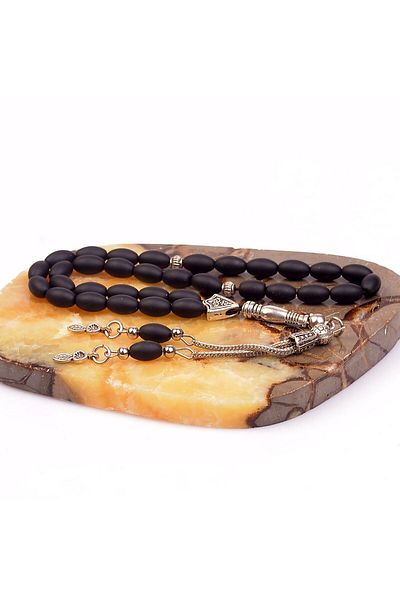 Taş Sandığı Barley Cut Matte Obsidian Stone Rosary (6*9 Mm)