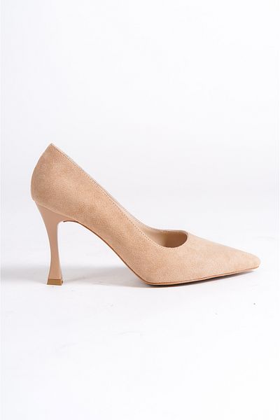 Mubiano Mb970-bj Pantofi cu toc subțire de 9 cm pentru femei, piele de căprioară, bej