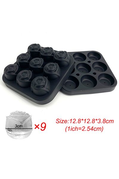 FLYMUYU 9 Rose 1pcs 3d Rose Ice Molds 1.3 Inch, Small Ice Cube Trays, Make 9 Giant Cute Flower Shape Ice, Si