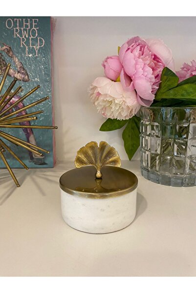 Dekordan House Mermer Pirinç Ginkgo Kapaklı Mumluk