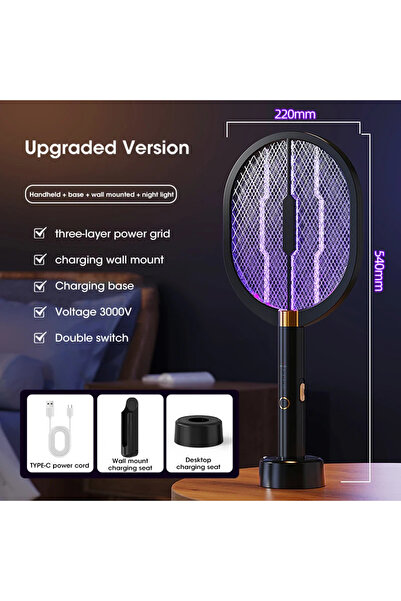 Choice Upgraded version 2024 Upgraded 3000V Electric Mosquito Racket With Purple Killer Lamp TYPE-C Recharg